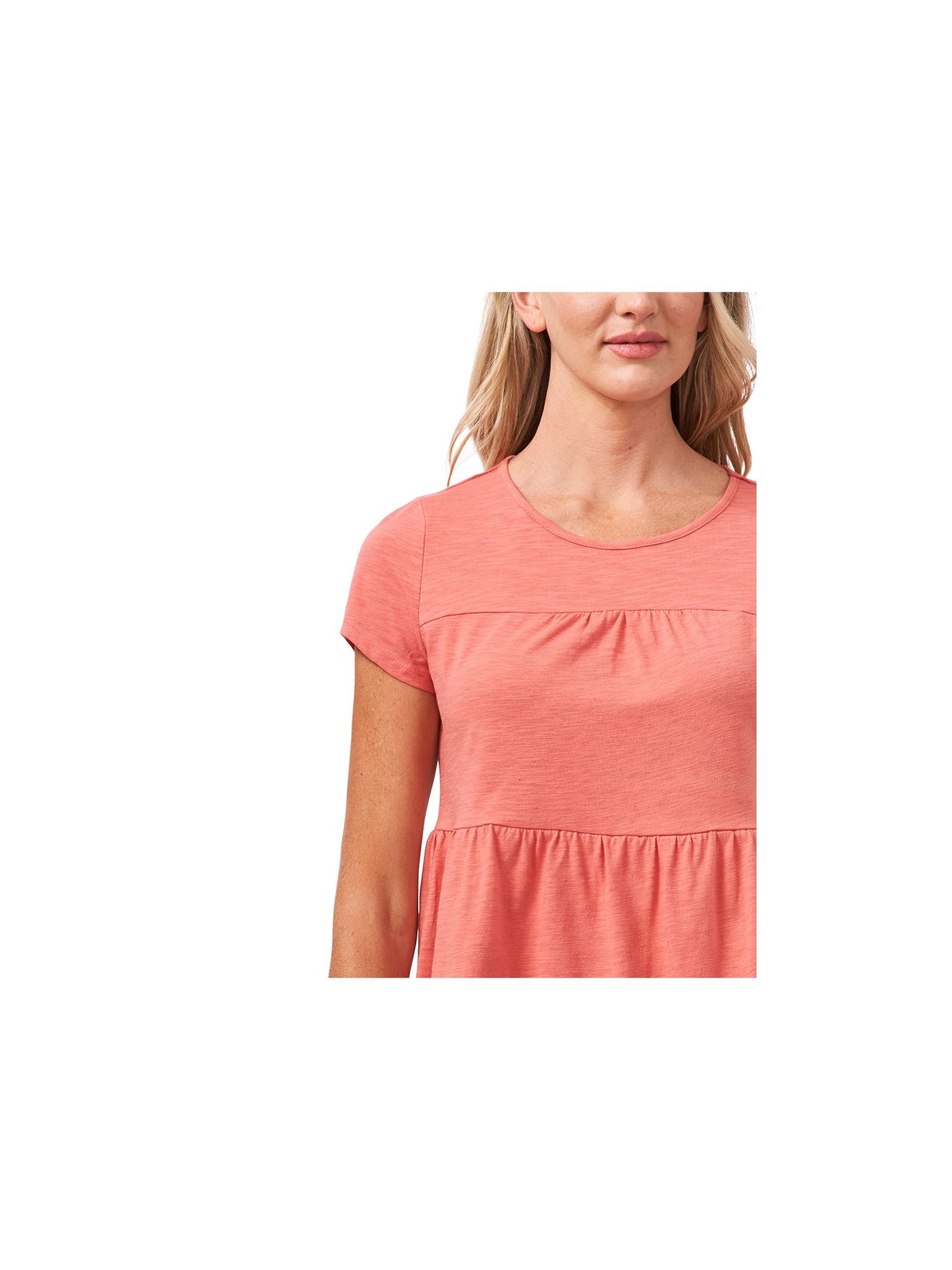 CECE Womens Coral Cotton Blend Short Sleeve Crew Neck T-Shirt S