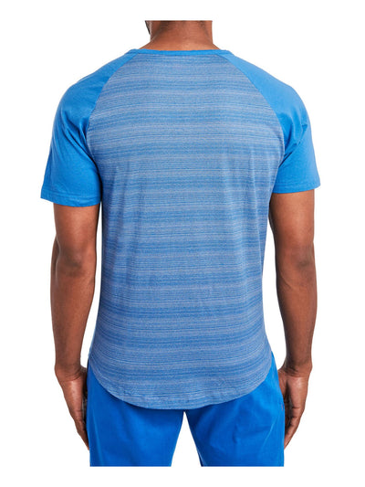 TALLIA SPORT Mens Blue Lightweight, Striped Short Sleeve Crew Neck Slim Fit Stretch Henley Shirt S