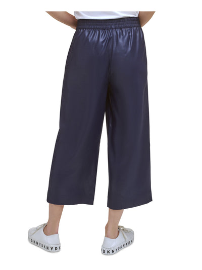 DKNY Womens Navy Stretch Pocketed Metallic Wide-leg Cropped Elastic-waist High Waist Pants XXS