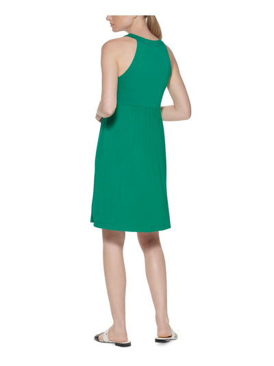 CALVIN KLEIN Womens Green Stretch Short Sleeve V Neck Above The Knee Cocktail Blouson Dress 6