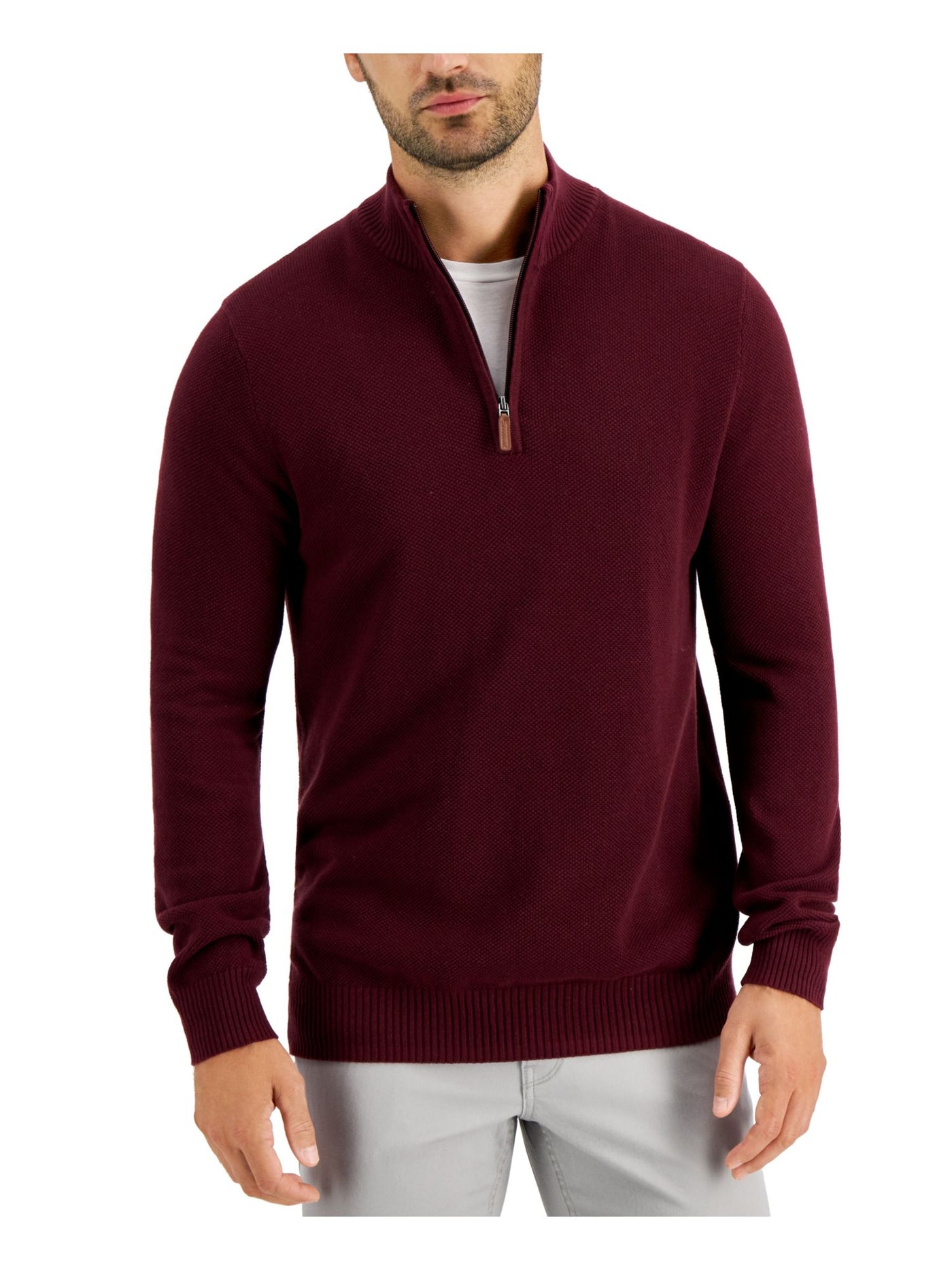 CLUBROOM Mens Burgundy Quarter-Zip Pullover Sweater XXL