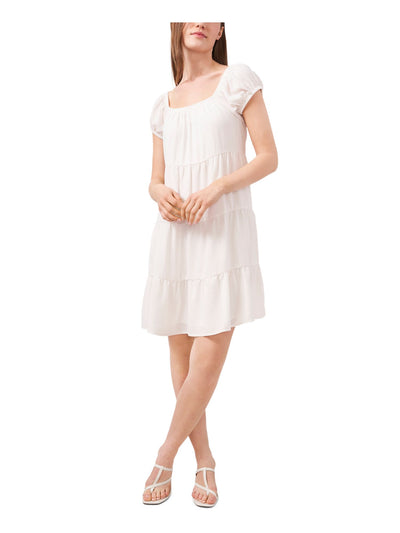 RILEY&RAE Womens White Cap Sleeve Scoop Neck Short Baby Doll Dress XS
