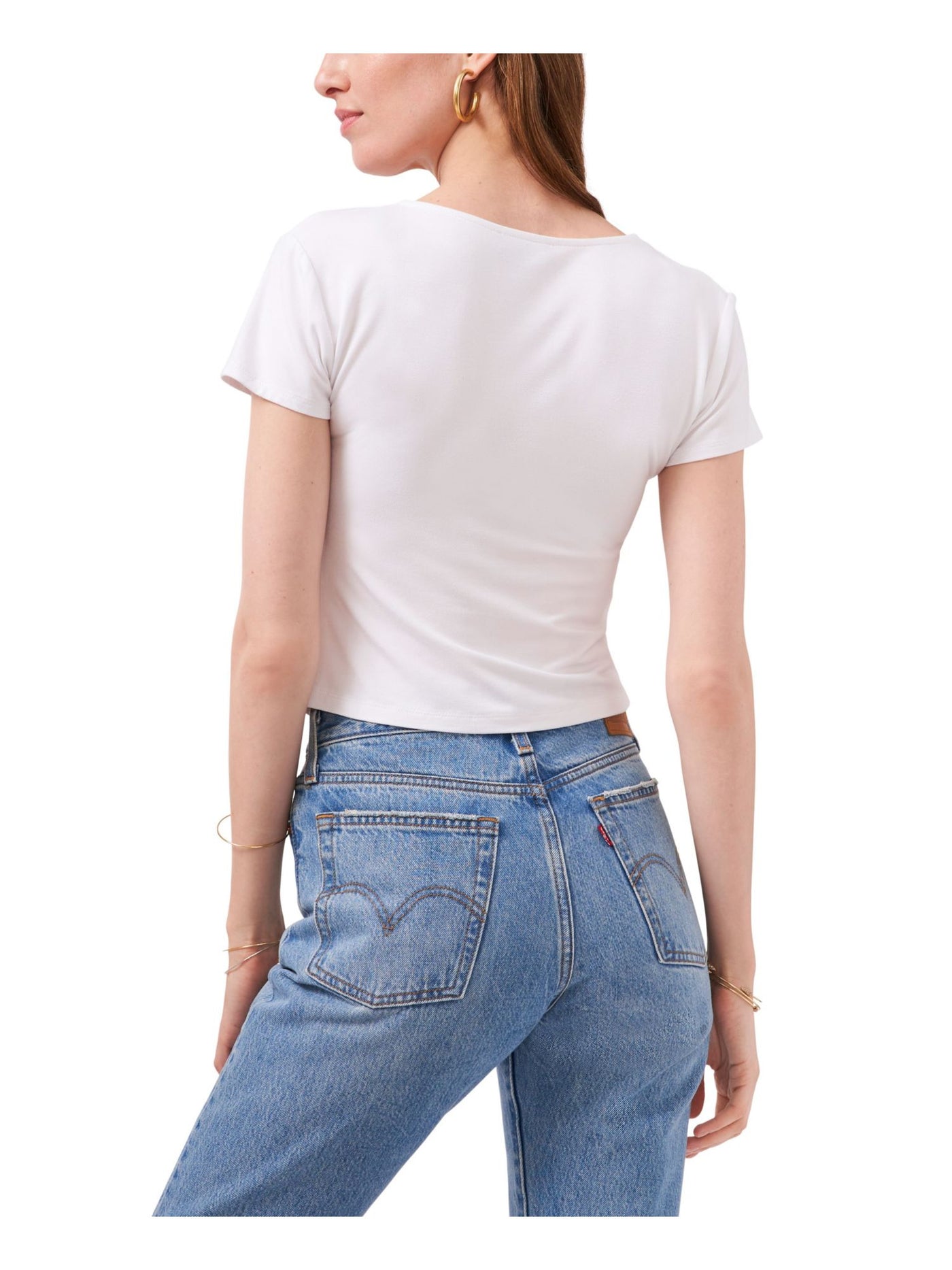 1. STATE Womens White Stretch Short Sleeve V Neck T-Shirt L