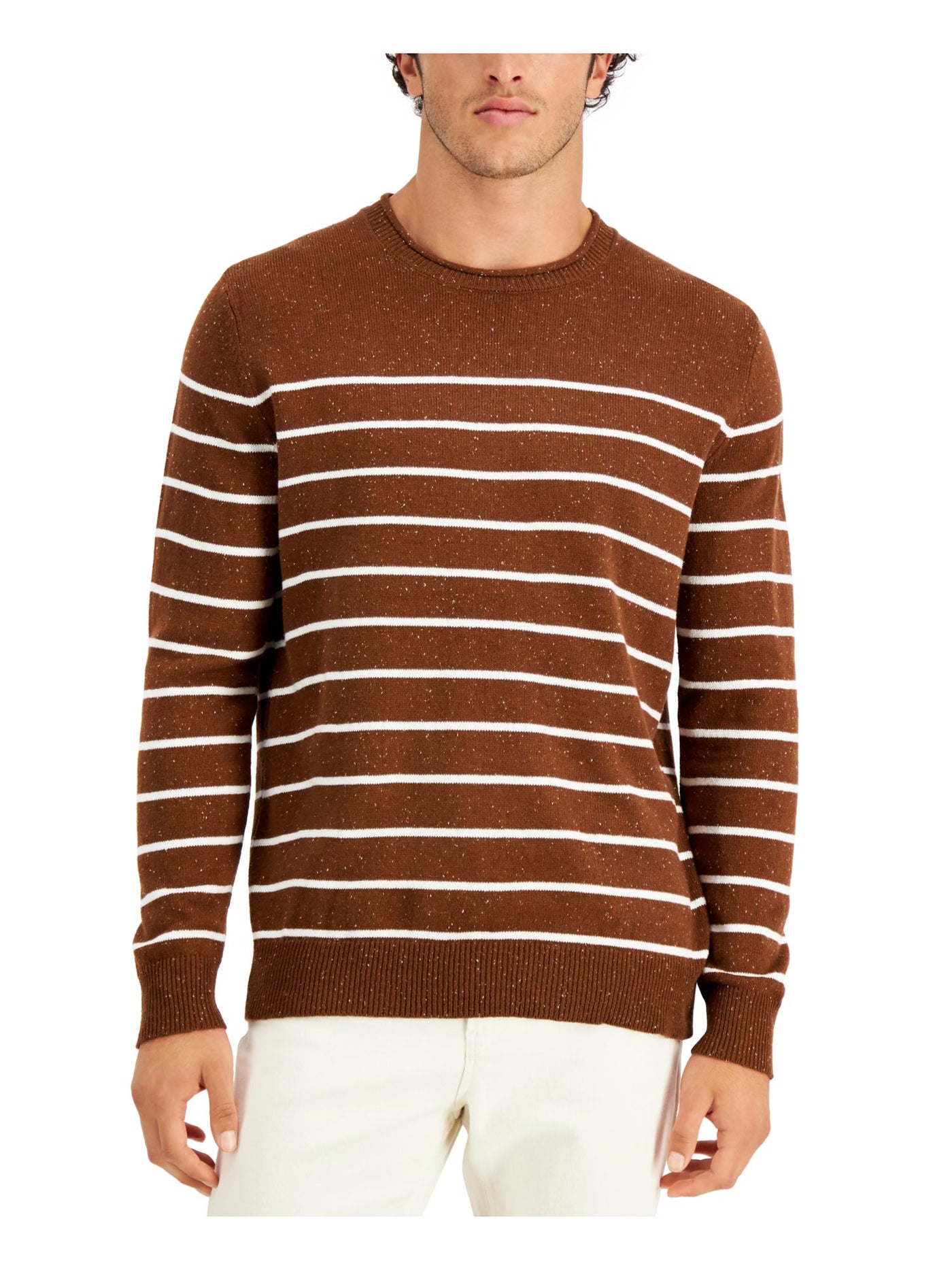 CLUBROOM Mens Gregor Brown Striped Crew Neck Classic Fit Pullover Sweater XL