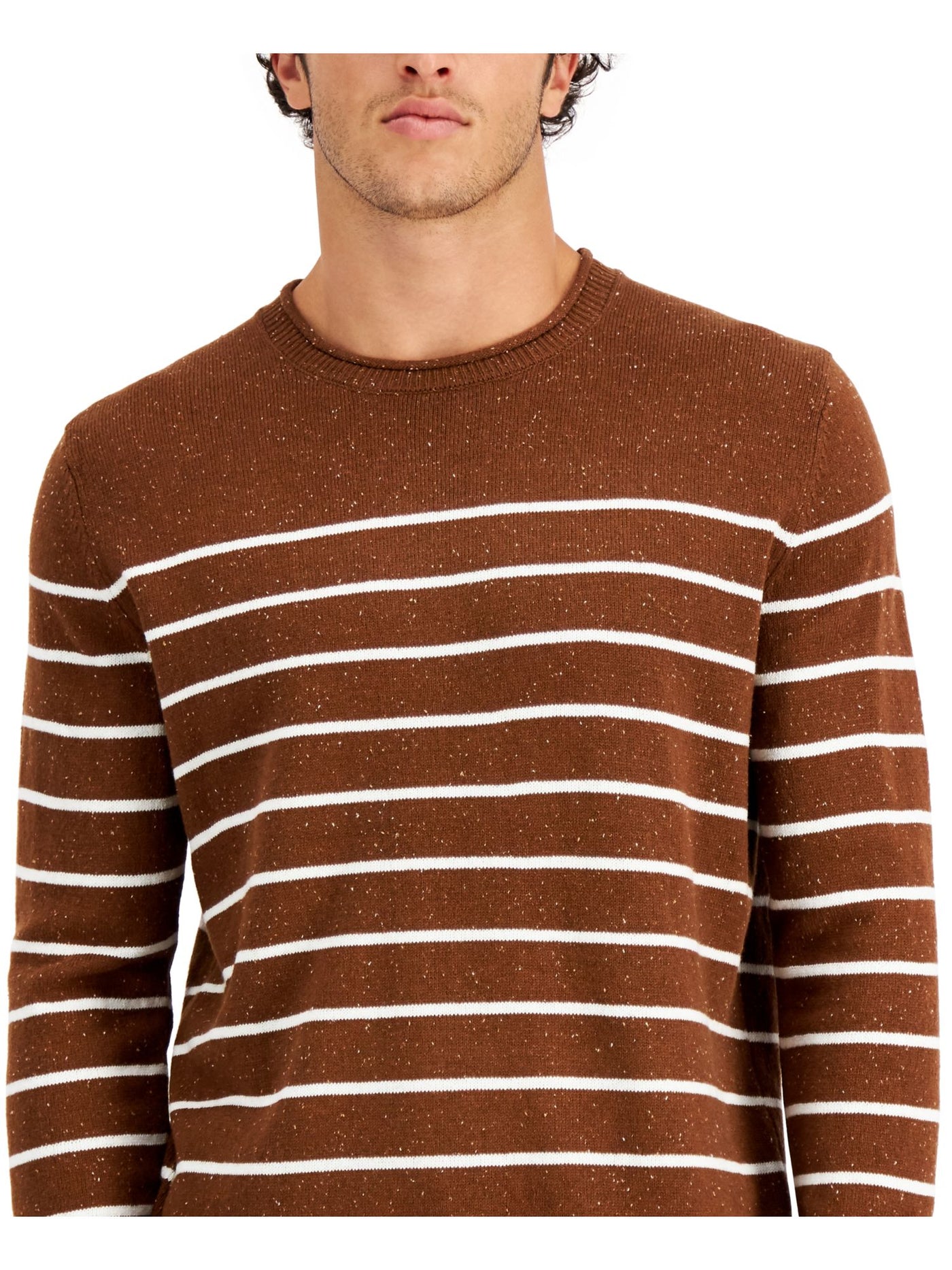 CLUBROOM Mens Gregor Brown Striped Crew Neck Classic Fit Pullover Sweater XL