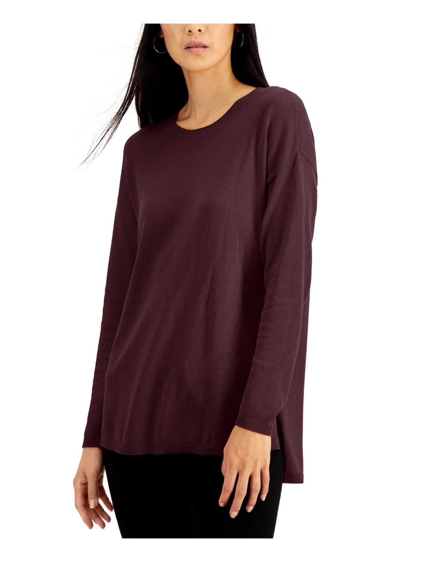 INC Womens Purple Long Sleeve Jewel Neck Sweater XS