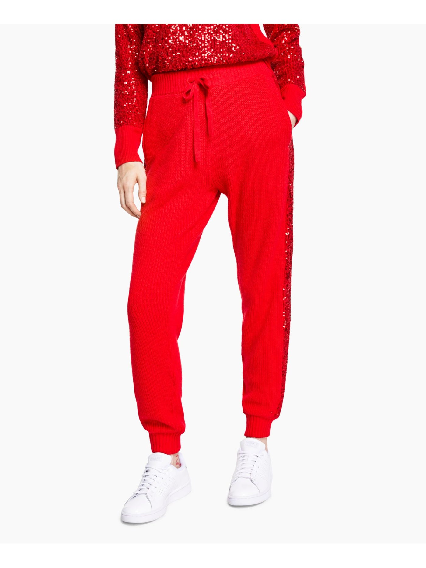 INC Womens Red Cotton Blend Pocketed Ribbed Elastic Drawstring Waist Joggers High Waist Pants Petites PP