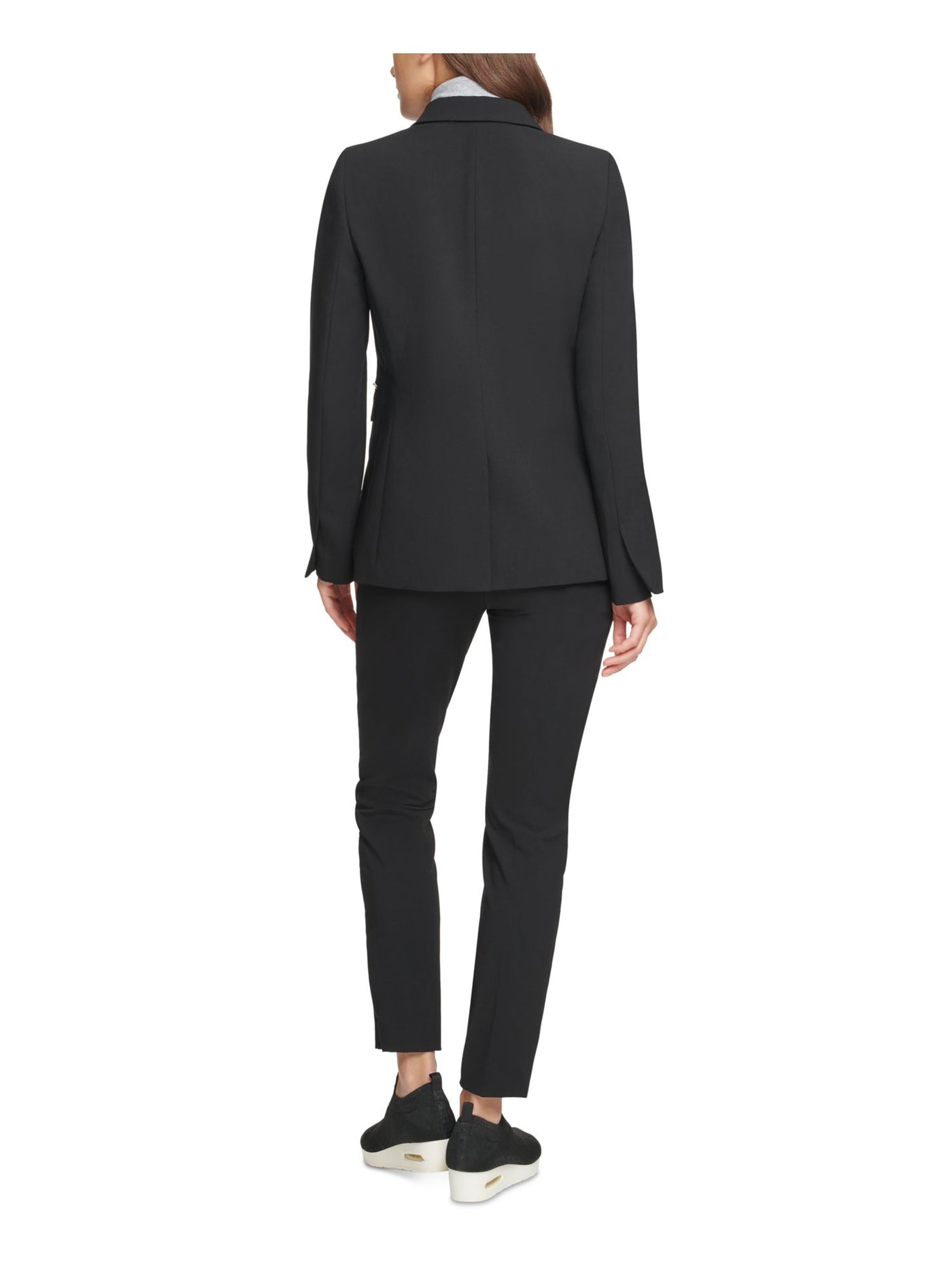 DKNY Womens Black Zippered Pocketed Mock Neck Detachable Sweater Wear To Work Blazer Jacket 2