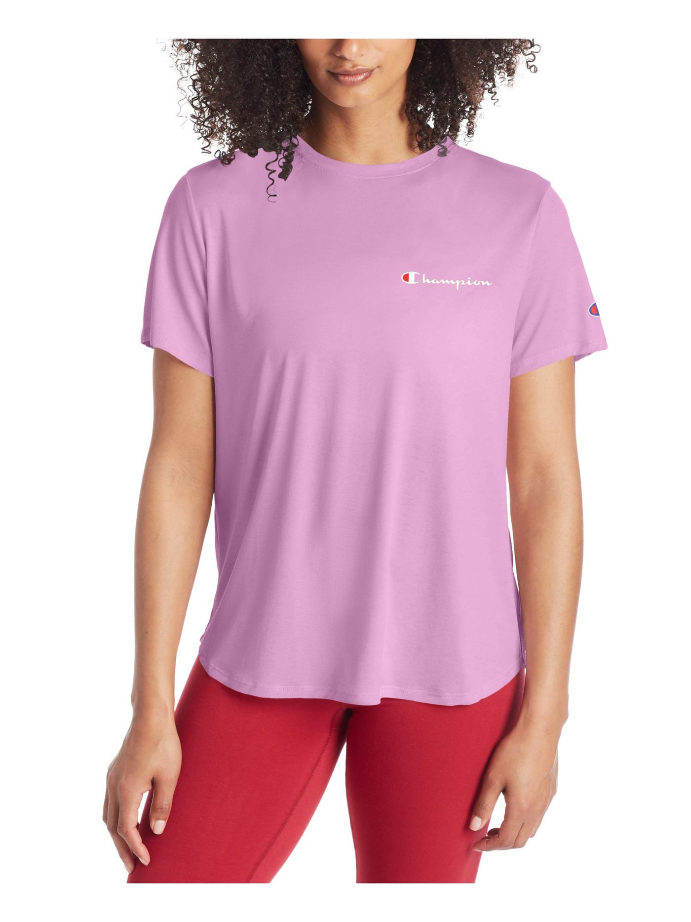 CHAMPION Womens Pink Ribbed Embroidered Short Sleeve Active Wear T-Shirt S