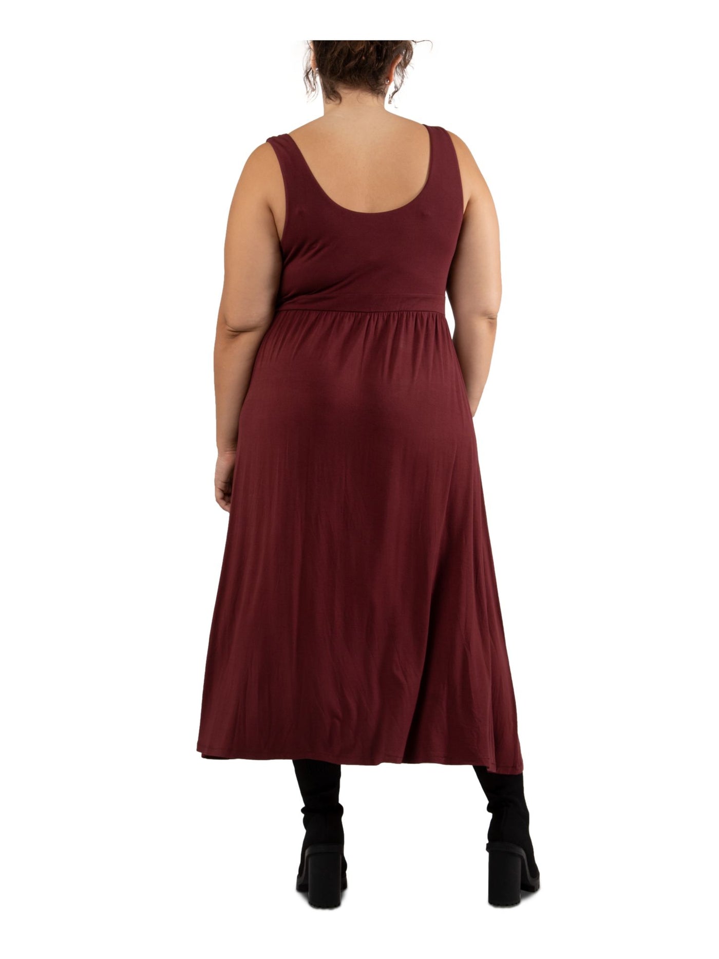 BLACK TAPE Womens Maroon Stretch Slitted Pullover Styling Scoop Back Sleeveless Scoop Neck Midi Fit + Flare Dress Plus 2X