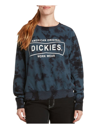 DICKIES Womens Navy Ribbed Relaxed Fit Logo Graphic Long Sleeve Crew Neck Sweatshirt Juniors L