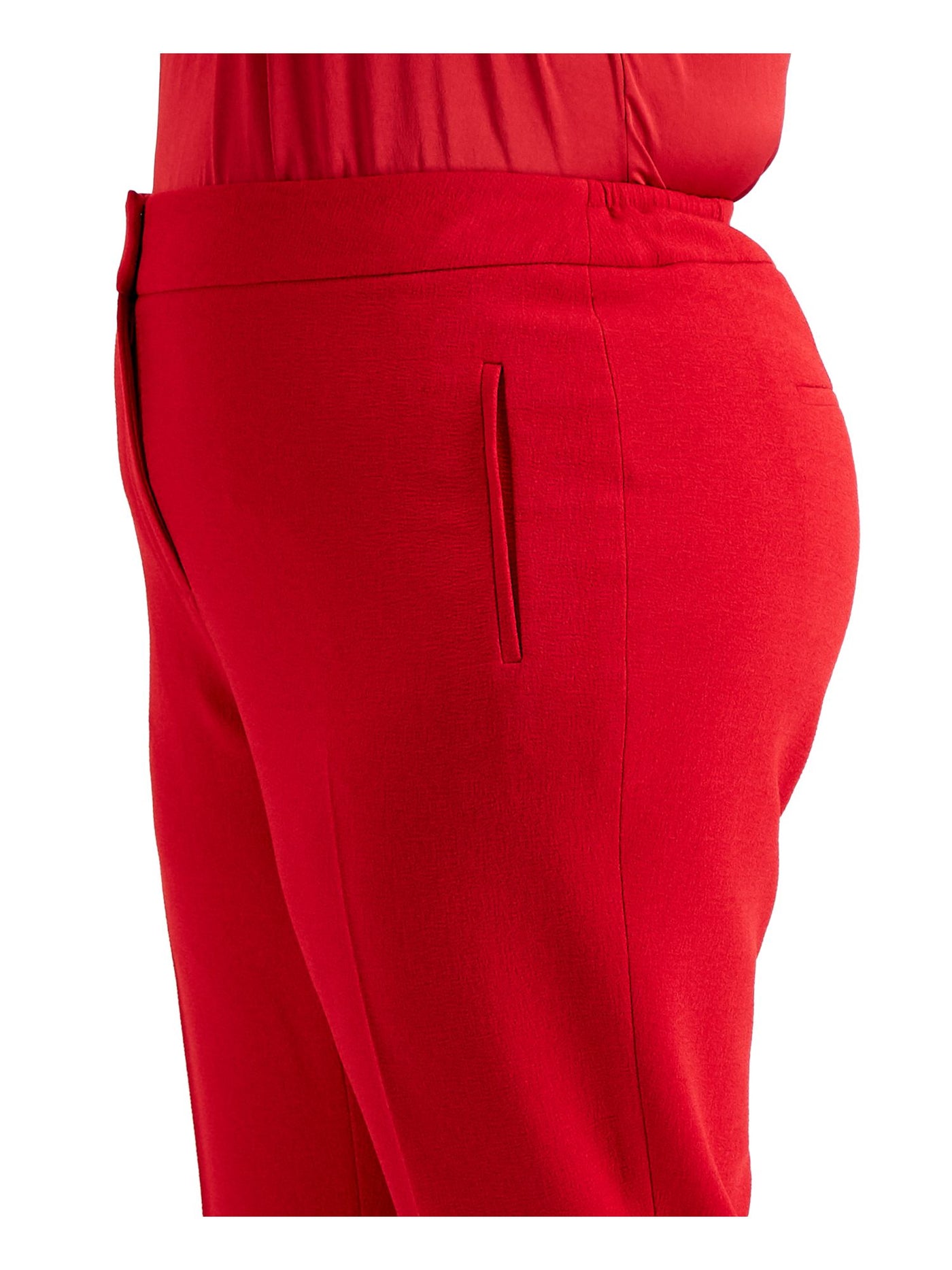 BAR III Womens Red Pocketed Zippered Textured High Rise Wear To Work Straight leg Pants Plus 20W