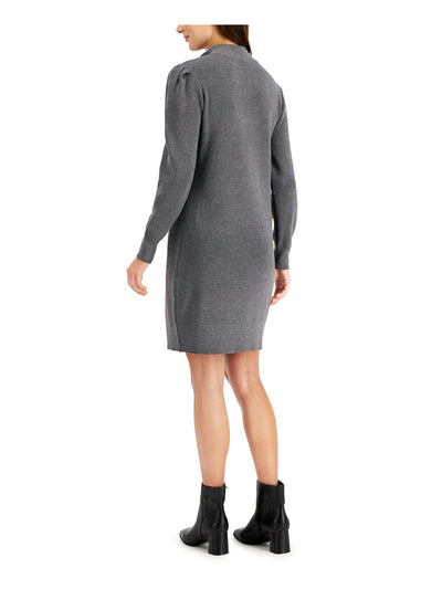 TAYLOR Womens Gray Zippered Ribbed Heather Long Sleeve Collared Above The Knee Wear To Work Sweater Dress L