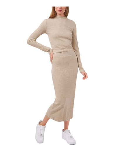 1. STATE Womens Beige Knit Ribbed Short Length Pullover Heather Long Sleeve Mock Neck Top XS