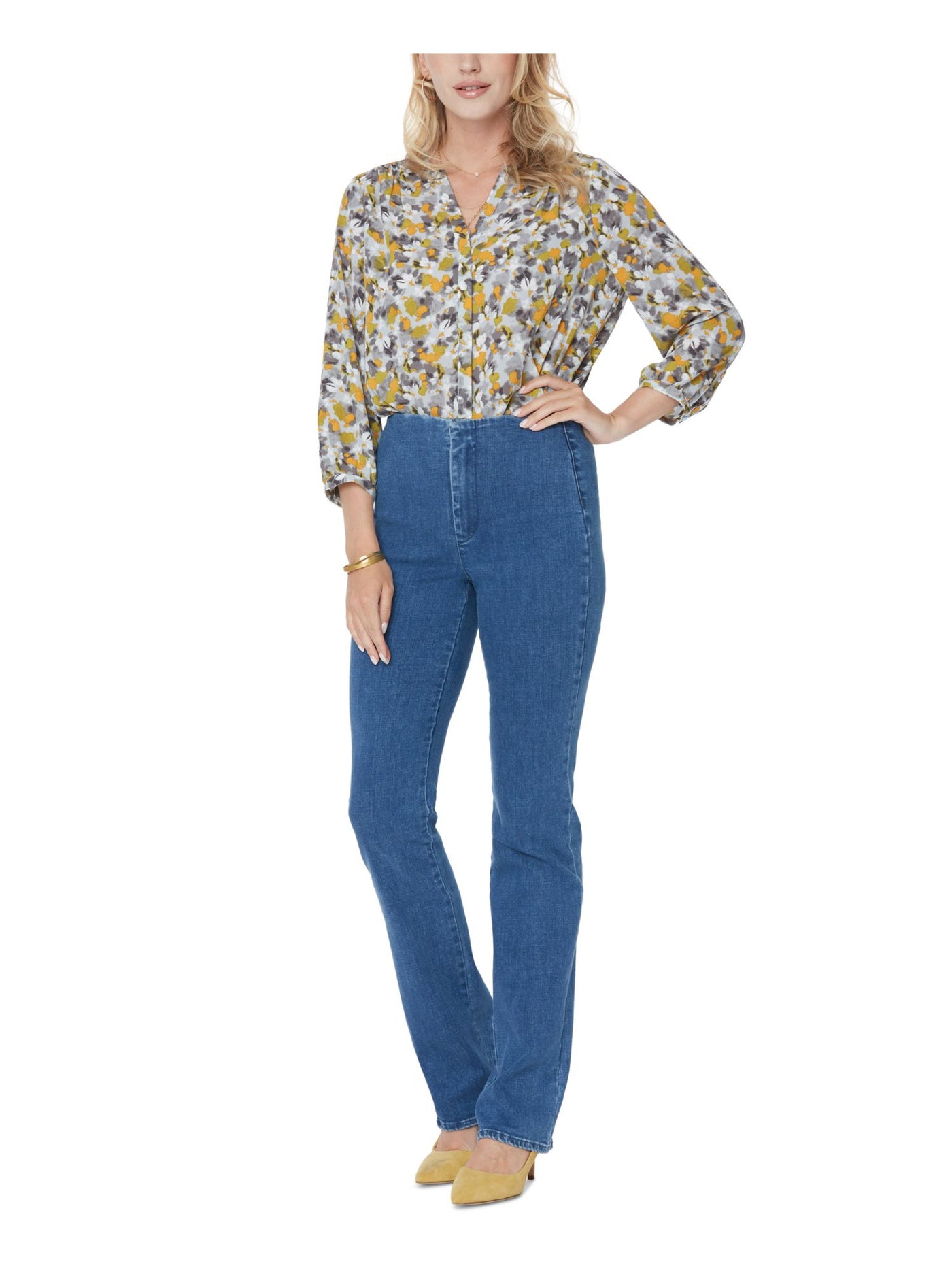 NYDJ Womens Blue Stretch Zippered Flat Front Slim Straight leg Jeans 18