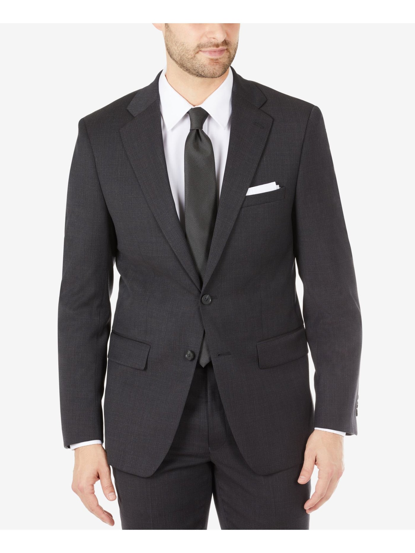 CALVIN KLEIN Mens Black Single Breasted, Skinny Fit Stretch Suit Blazer 44 SHORT