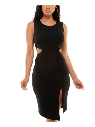 SPEECHLESS Womens Black Stretch Cut Out Slitted Unlined Easy Care Sleeveless Scoop Neck Knee Length Party Body Con Dress Juniors 15
