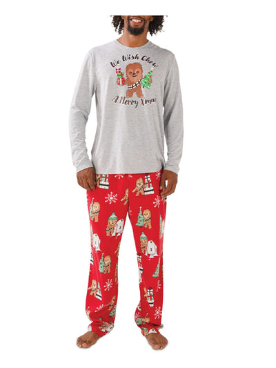 HYBRID APPAREL Mens Gray Graphic Elastic Band T-Shirt Top Straight leg Pants Fleece Pajamas L