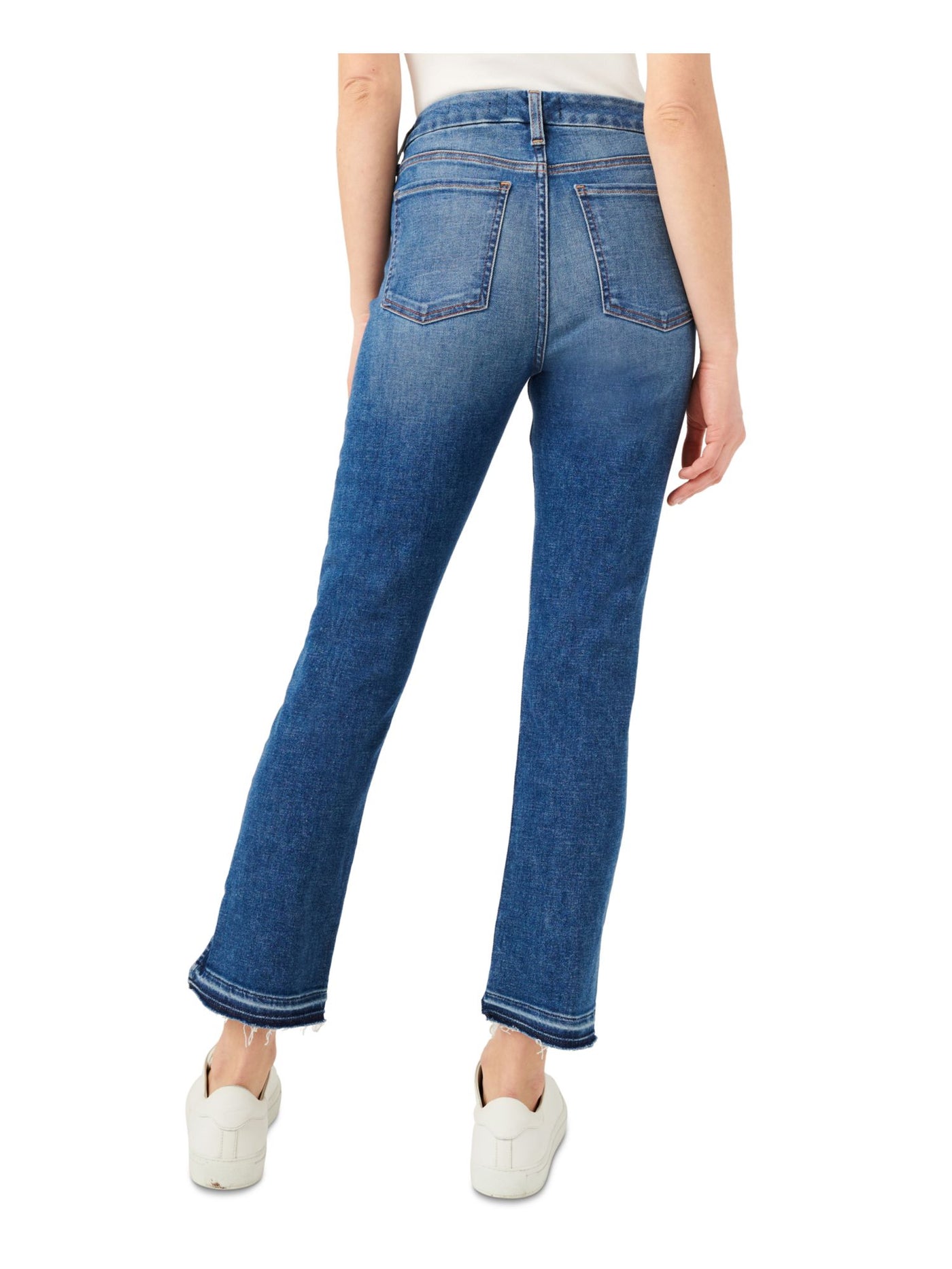 7 FOR ALL MANKIND Womens Navy Denim Zippered Pocketed Slimming Split And Released Hem Straight leg Jeans 0