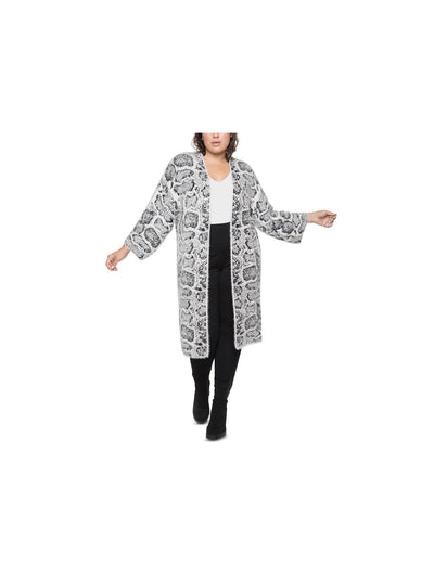BLACK TAPE Womens Beige Textured Animal Print Kimono Sleeve Open Front Evening Duster Sweater Plus 2X