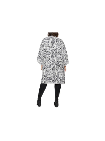 BLACK TAPE Womens Beige Textured Animal Print Kimono Sleeve Open Front Evening Duster Sweater Plus 2X