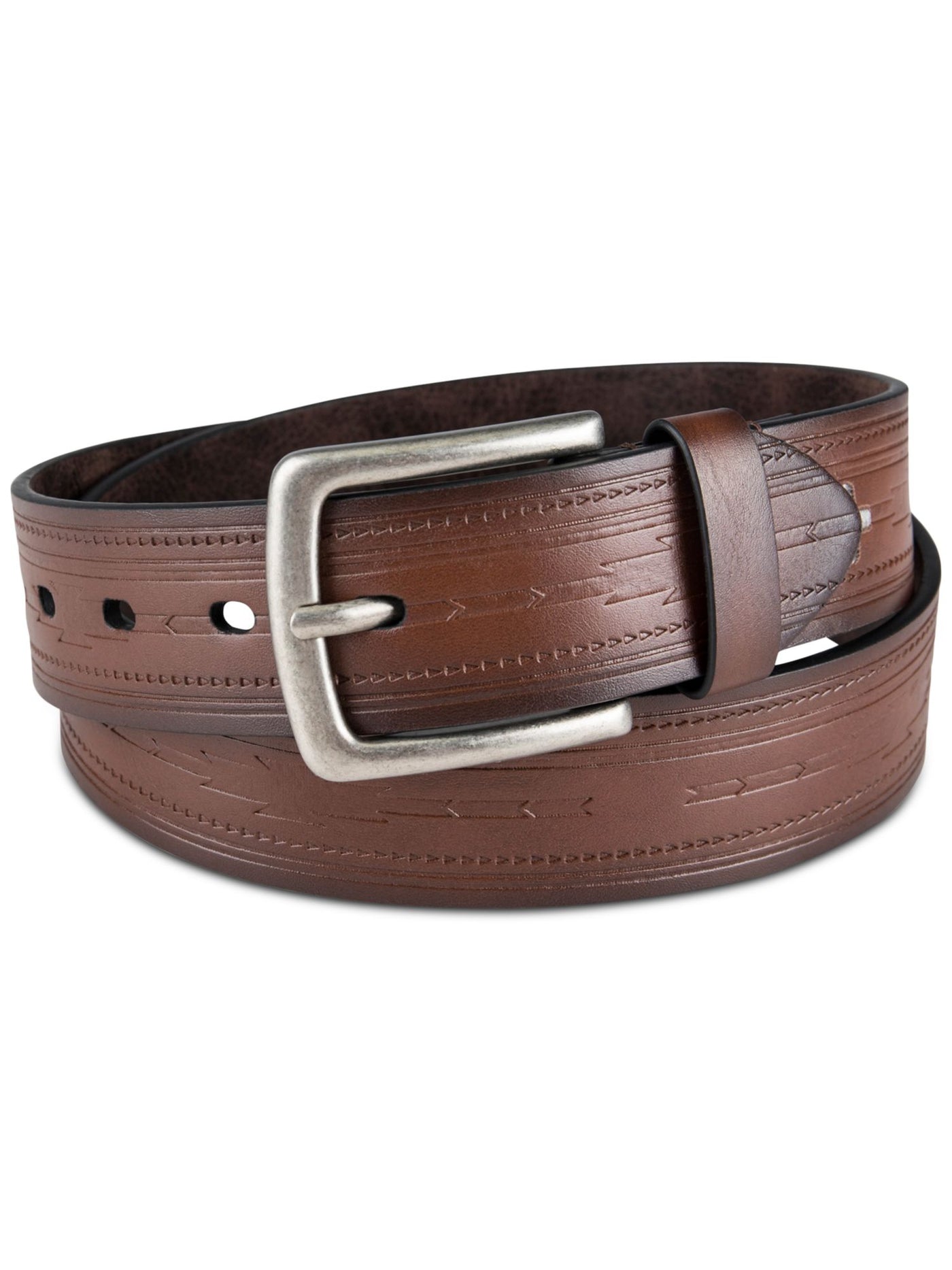 SUN STONE Mens Brown Pebbled Embossed Faux Leather Casual Belt S 30-32