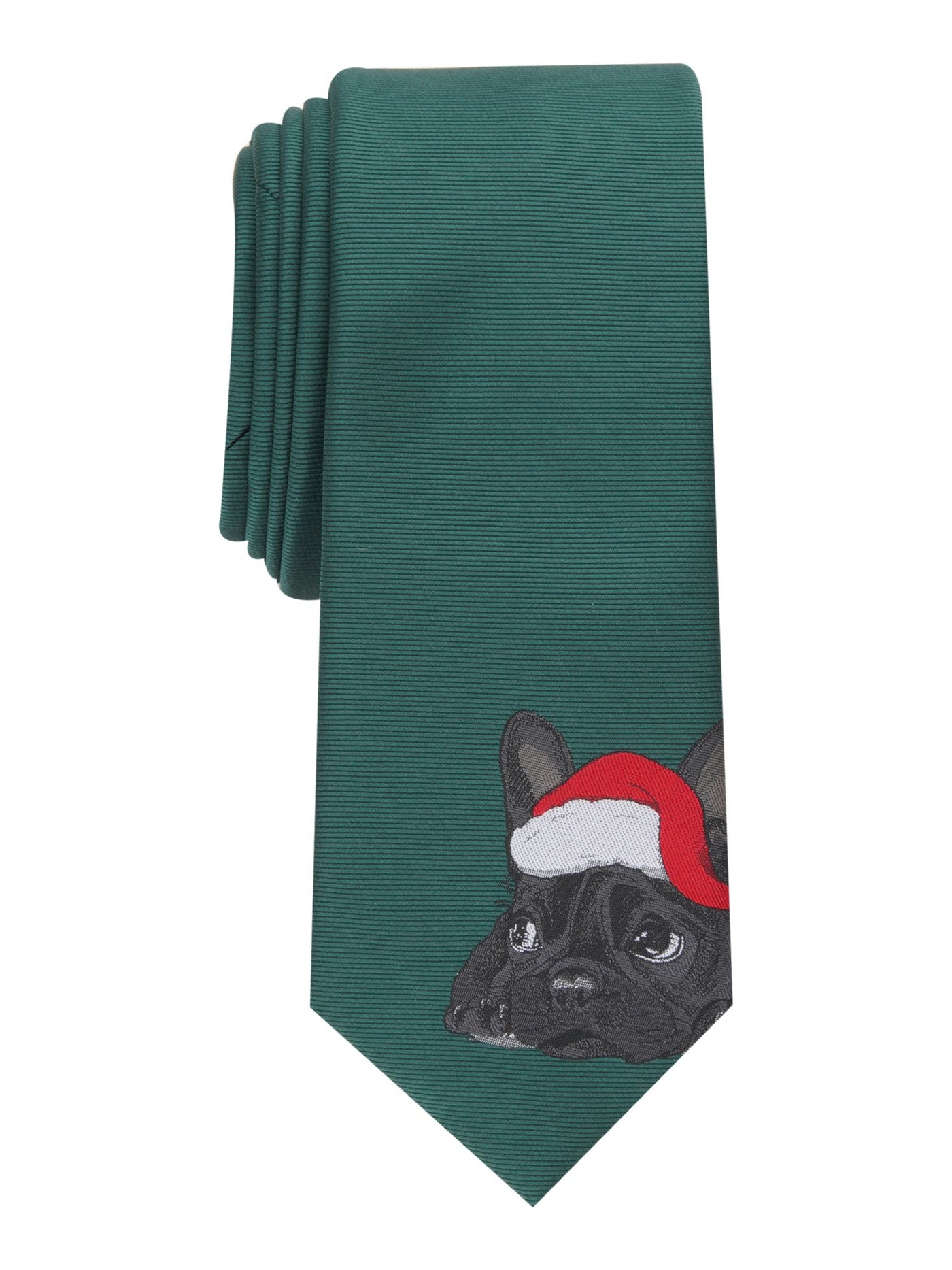 BAR III Mens Hunter Green Santa Pup Tie, Slim Neck Tie