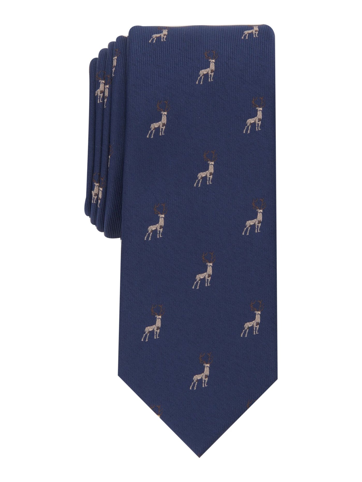 BAR III Mens Navy Graphic Reindeer Skinny Neck Tie