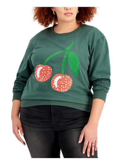 MIGHTY FINE Womens Green Ribbed Graphic Sweatshirt Plus 1X
