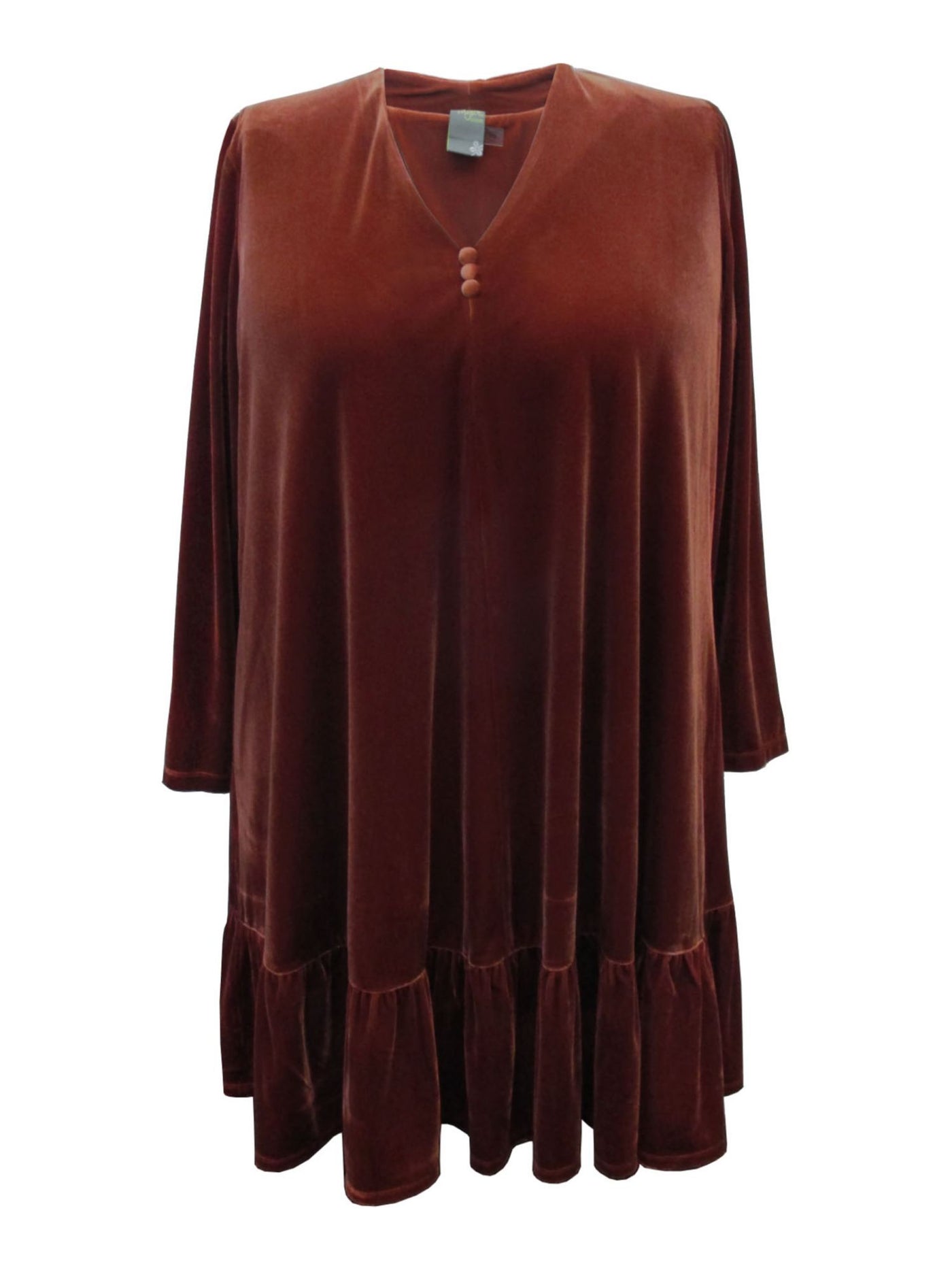 TAYLOR Womens Brown Ruffled Pullover Long Sleeve V Neck Knee Length Party Shift Dress Plus 22W