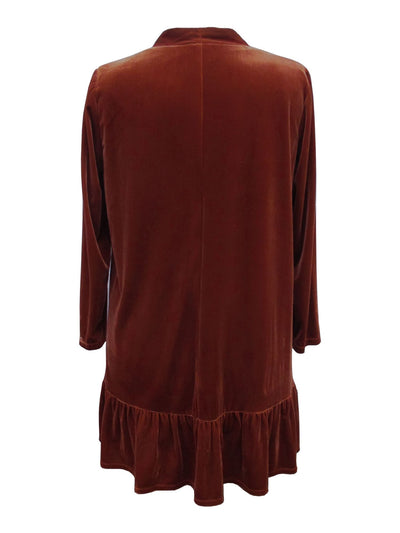 TAYLOR Womens Brown Ruffled Pullover Long Sleeve V Neck Knee Length Party Shift Dress Plus 22W