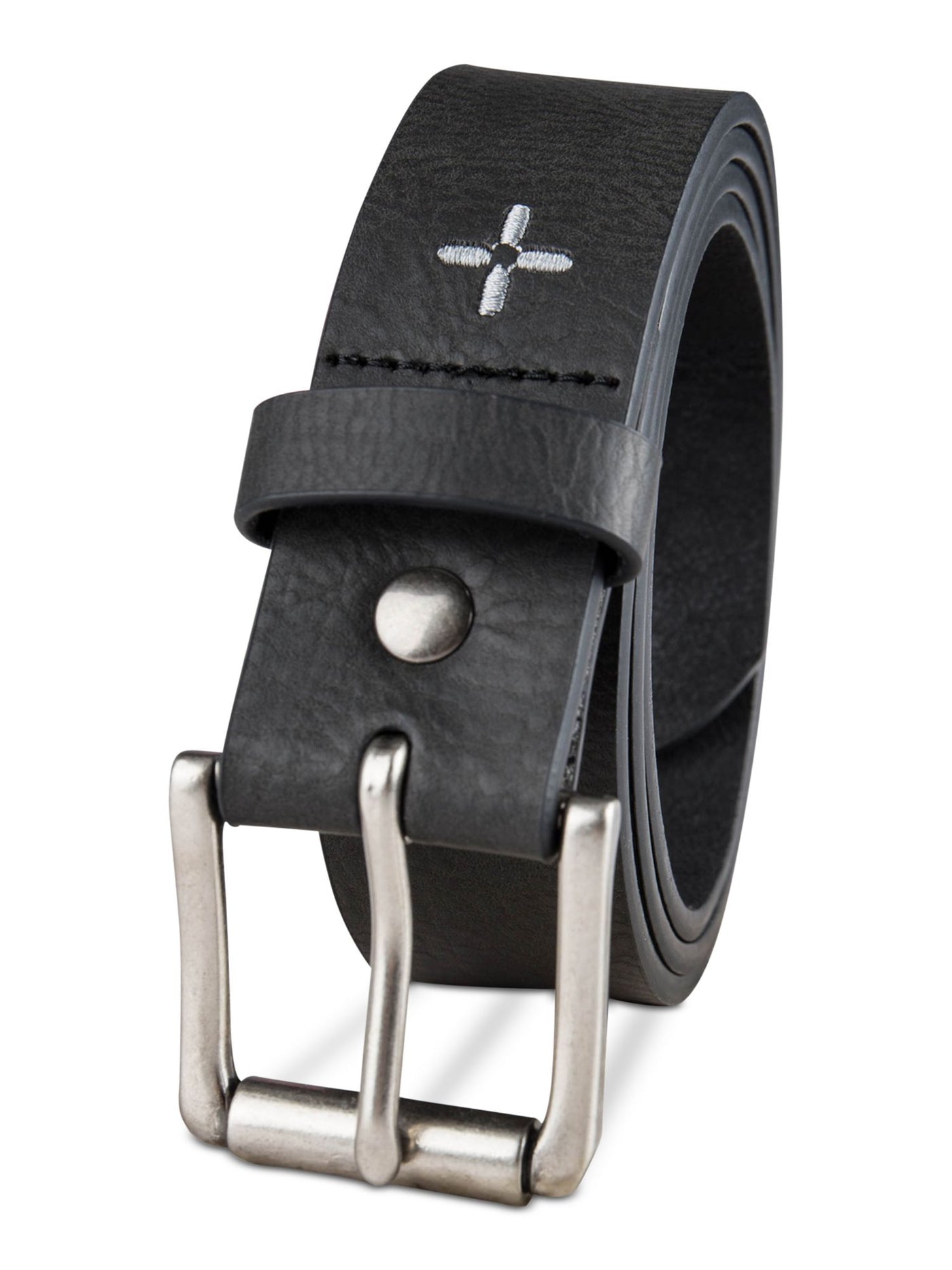 SUN STONE Mens Black Adjustable Logo Faux Leather Dress Belt S 30-32