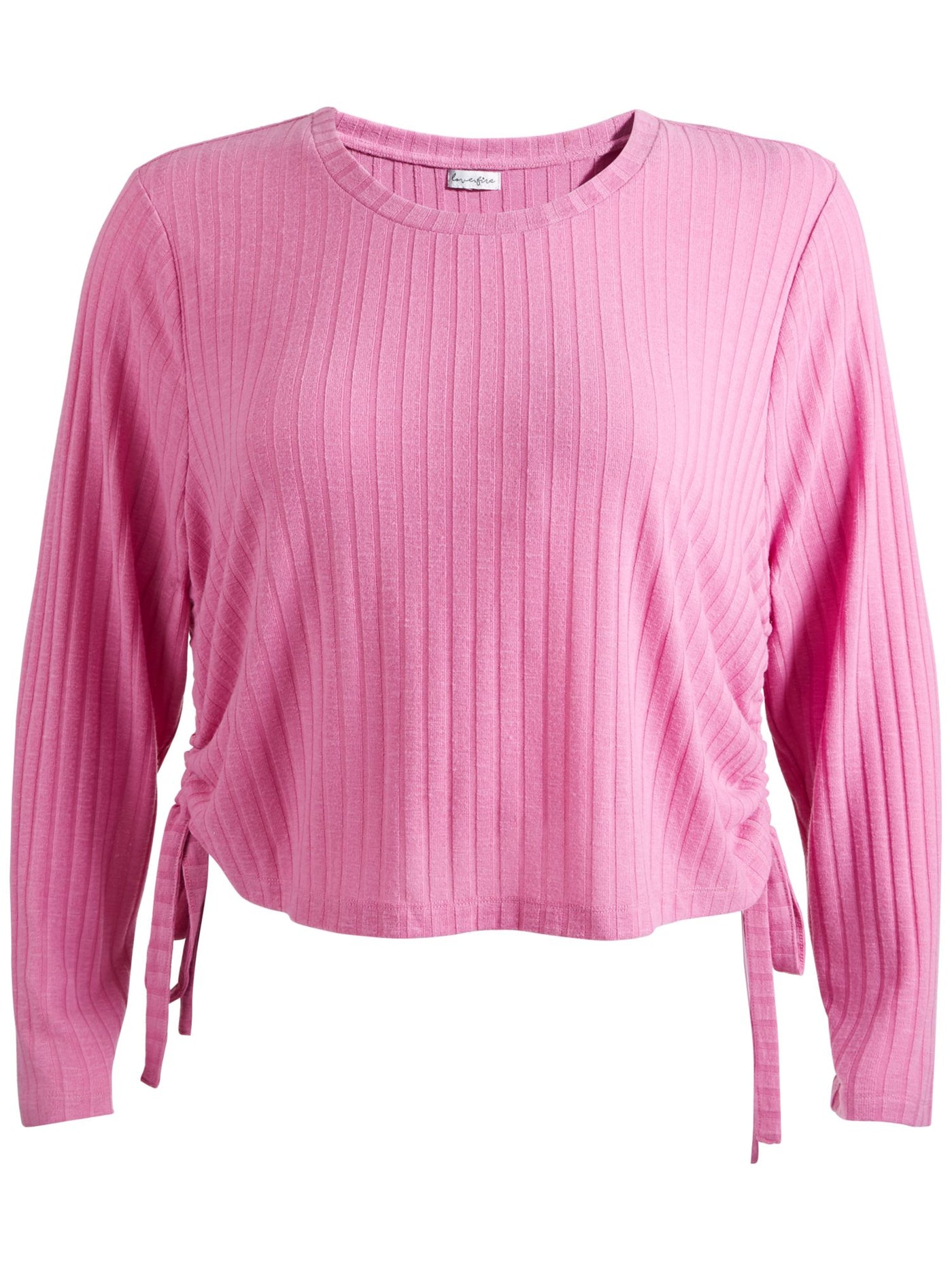 LOVE FIRE Womens Pink Stretch Ribbed Long Sleeve Crew Neck Top Plus 3X