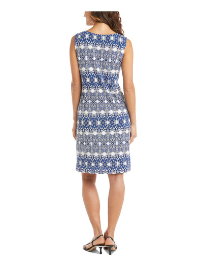 R&M RICHARDS Womens Blue Printed Sleeveless Scoop Neck Knee Length Wear To Work Shift Dress 6