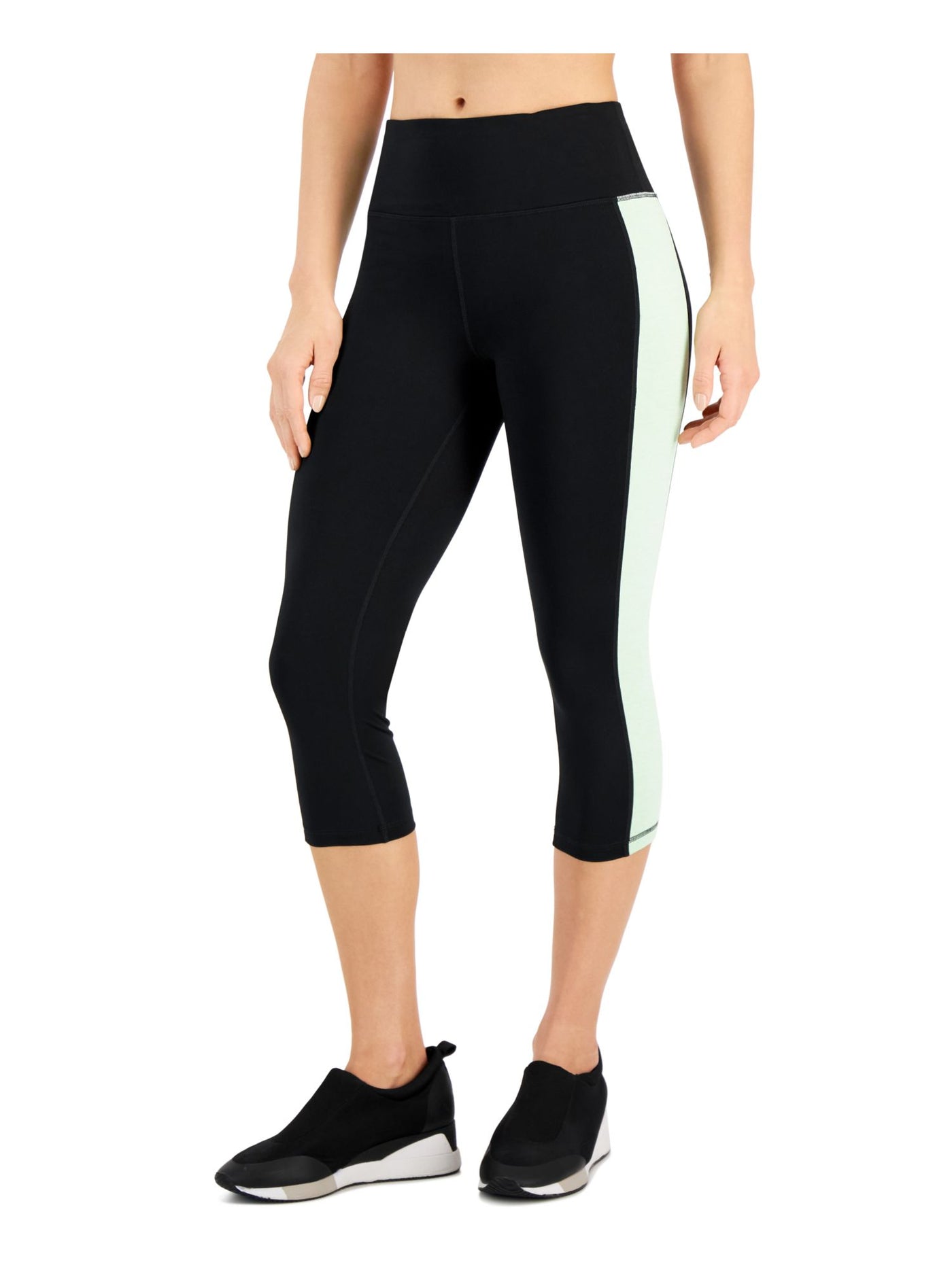 IDEOLOGY Womens Black Stretch Pocketed Moisture Wicking Color Block Active  Wear Cropped Leggings