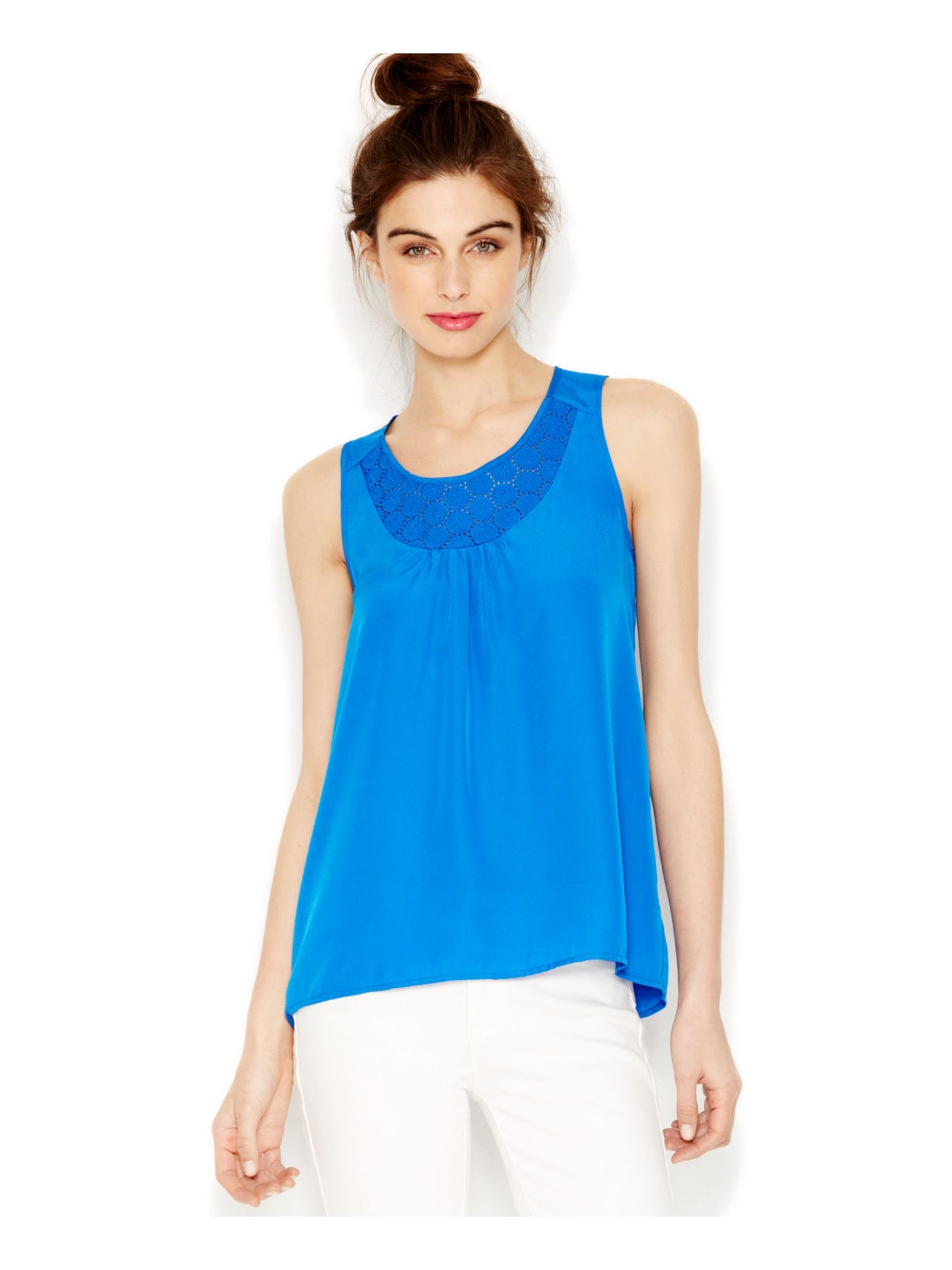 KENSIE Womens Blue Embellished Sleeveless Jewel Neck Top Size: S