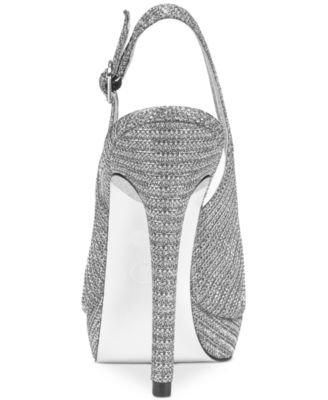 ADRIANNA PAPELL Womens Silver 1" Platform Cushioned Adjustable Rita Peep Toe Stiletto Slip On Leather Dress Slingback M