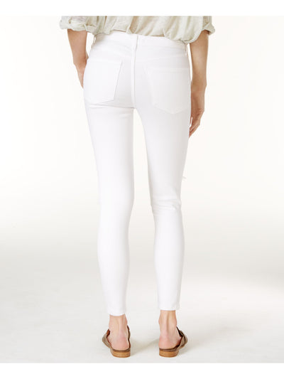 FREE PEOPLE Womens White Pocketed Zippered High Rise Destroyed Skinny Jeans 26
