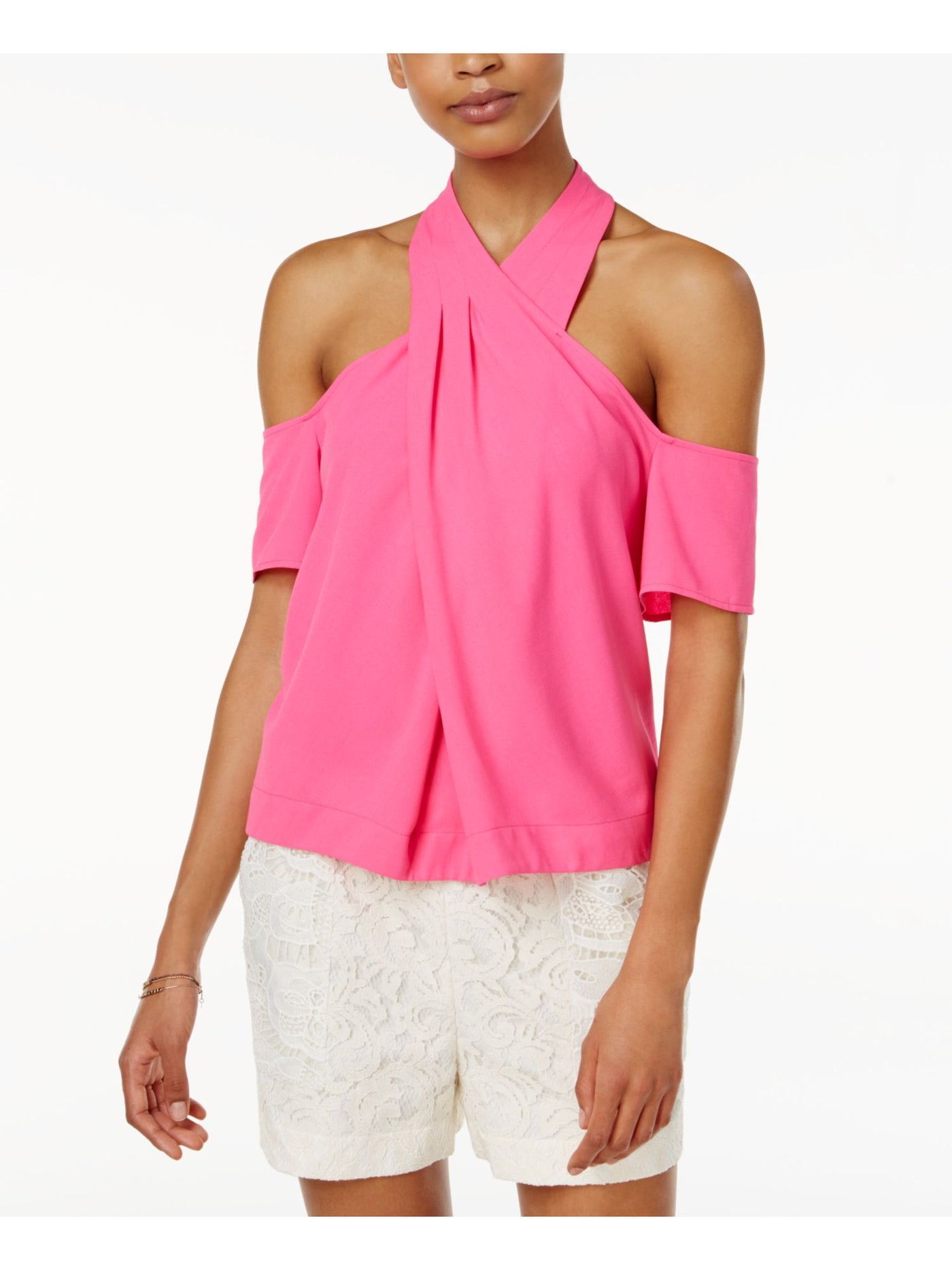 RACHEL ROY Womens Pink Cold Shoulder Short Sleeve Grecian Neckline Top Size: 8