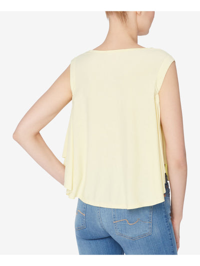 CATHERINE MALANDRINO Womens Yellow Sleeveless Jewel Neck Tunic Top Size: XL