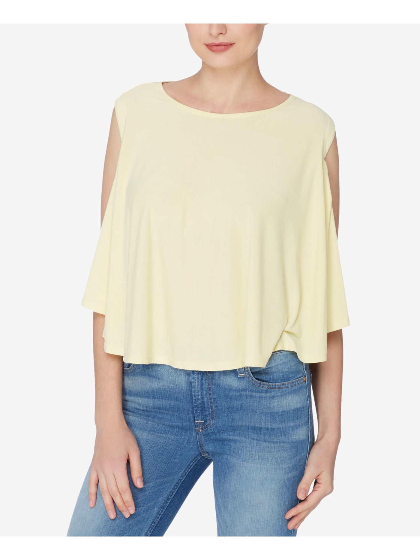 CATHERINE MALANDRINO Womens Yellow Sleeveless Jewel Neck Tunic Top Size: XL