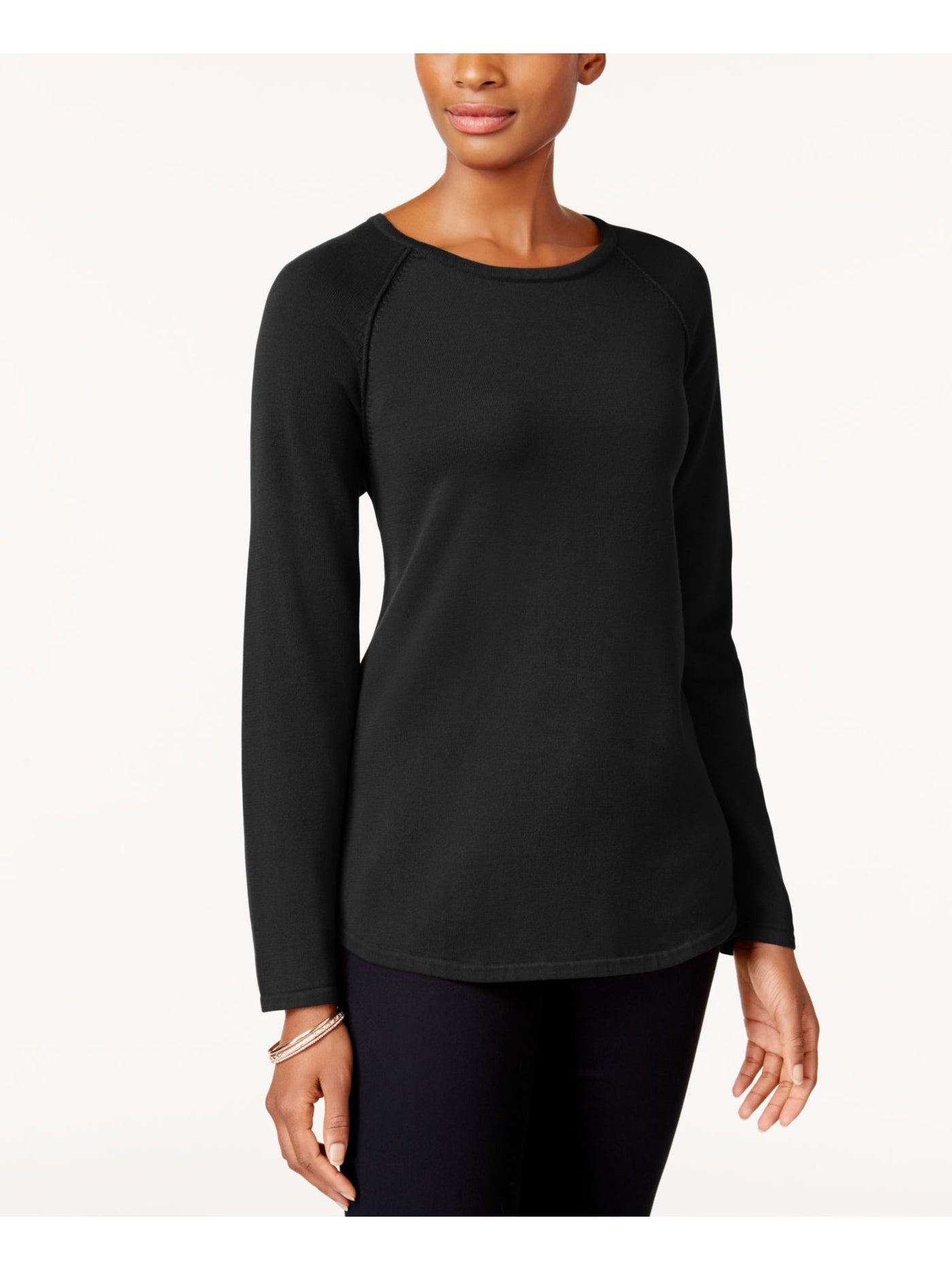 KAREN SCOTT Womens Black Long Sleeve Crew Neck Sweater Petites PM