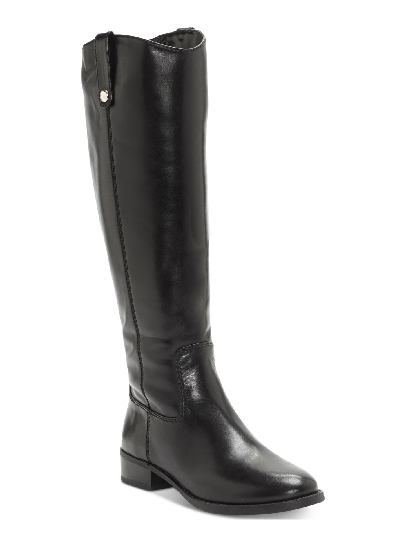 INC Womens Black Fawne Round Toe Stacked Heel Zip-Up Leather Riding Boot 6