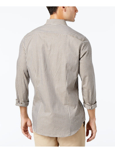 MICHAEL KORS Mens Gray Check Point Collar Dress Shirt XS