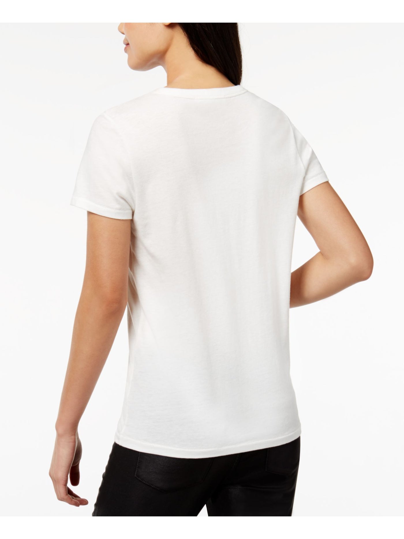 BOW & DRAPE Womens White Short Sleeve Crew Neck T-Shirt Size: L