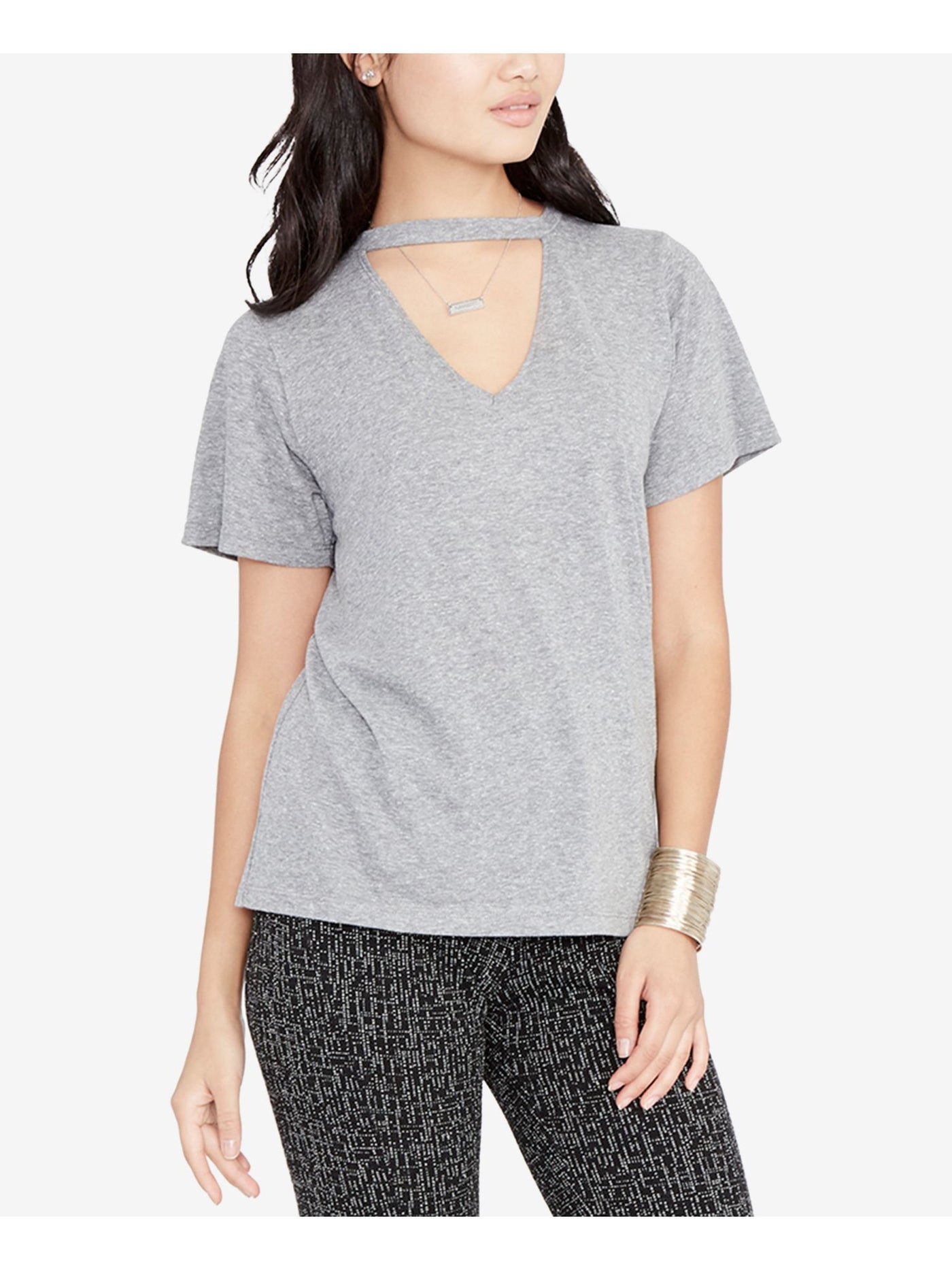 RACHEL ROY Womens Gray Short Sleeve V Neck T-Shirt Size: XS