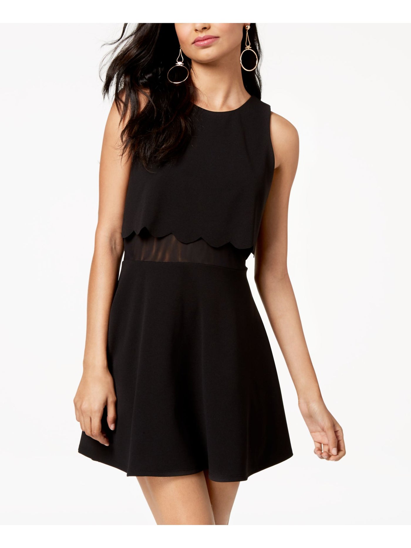 JUMP Womens Black Sheer Sleeveless Jewel Neck Mini Fit + Flare Dress Size: XXS