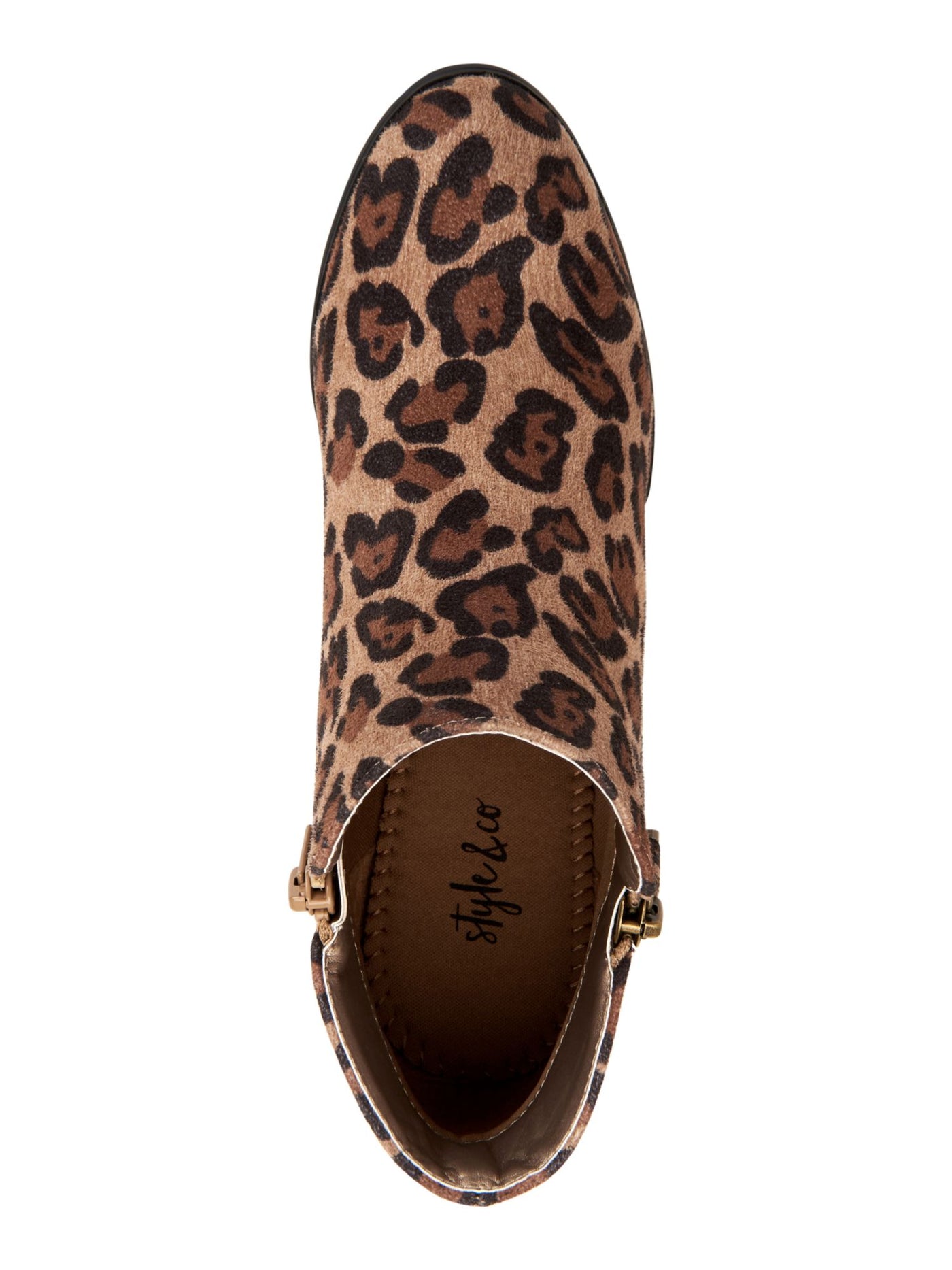 STYLE & COMPANY Womens Brown Animal Print Leopard Print Notched At Sides Cushioned Zipper Accent Masrinaa Almond Toe Block Heel Booties W