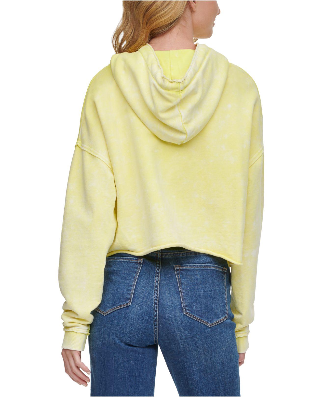 DKNY Womens Yellow Cotton Hooded Printed Sweatshirt XS