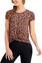 IDEOLOGY Womens Brown Stretch Animal Print Short Sleeve Round Neck T-Shirt S